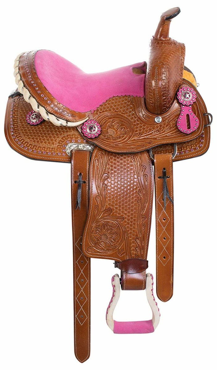 Top Treeless Western Trail Barrel Racing Selle en cuir américain Marron foncé Cu