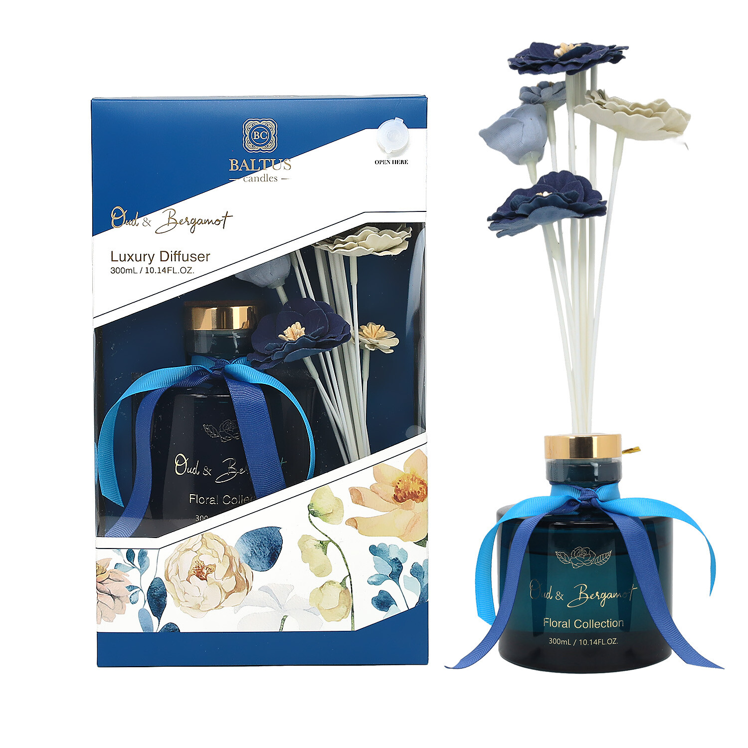 Reed Diffuser 300ml Faux Flower Oud & Bergamot Baltus Fragrance Aromatherapy