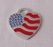 Pet/Dog/Cat ID Tag - American Flag Heart Rhinestones