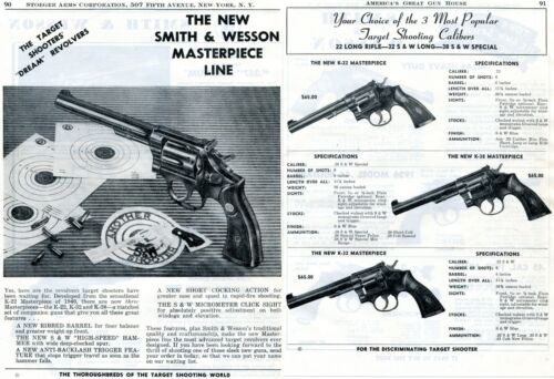 1950 2 Stck. Druck Anzeige von Smith & Wesson S&W K22 K38 K32 Meisterwerk Revolver