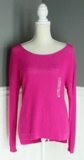 A.N.A A New Approach M Fisherman Knit Sheer Sweater Blouse Boat Neck Fuchsia NWT