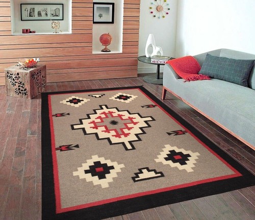 Southwestern Navajo Kilim Wool Rug Handwoven Native American Aztec Wool Area Rug