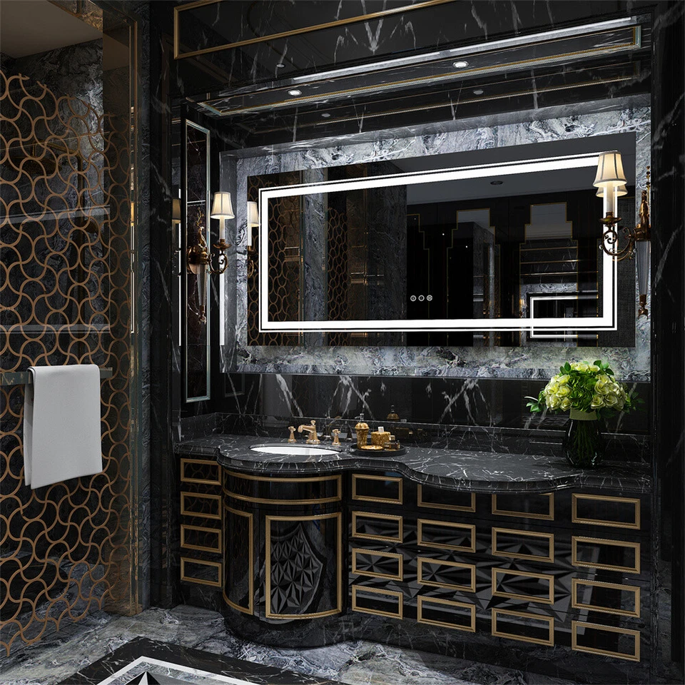 Espejo de baño con luces delanteras + retroiluminadas espejos de tocador de pared regulables antiniebla Foto 2 de 4