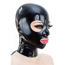 Latex Hood Single Color with Rear Zipper and Round Eyes for Catsuit Cosplay