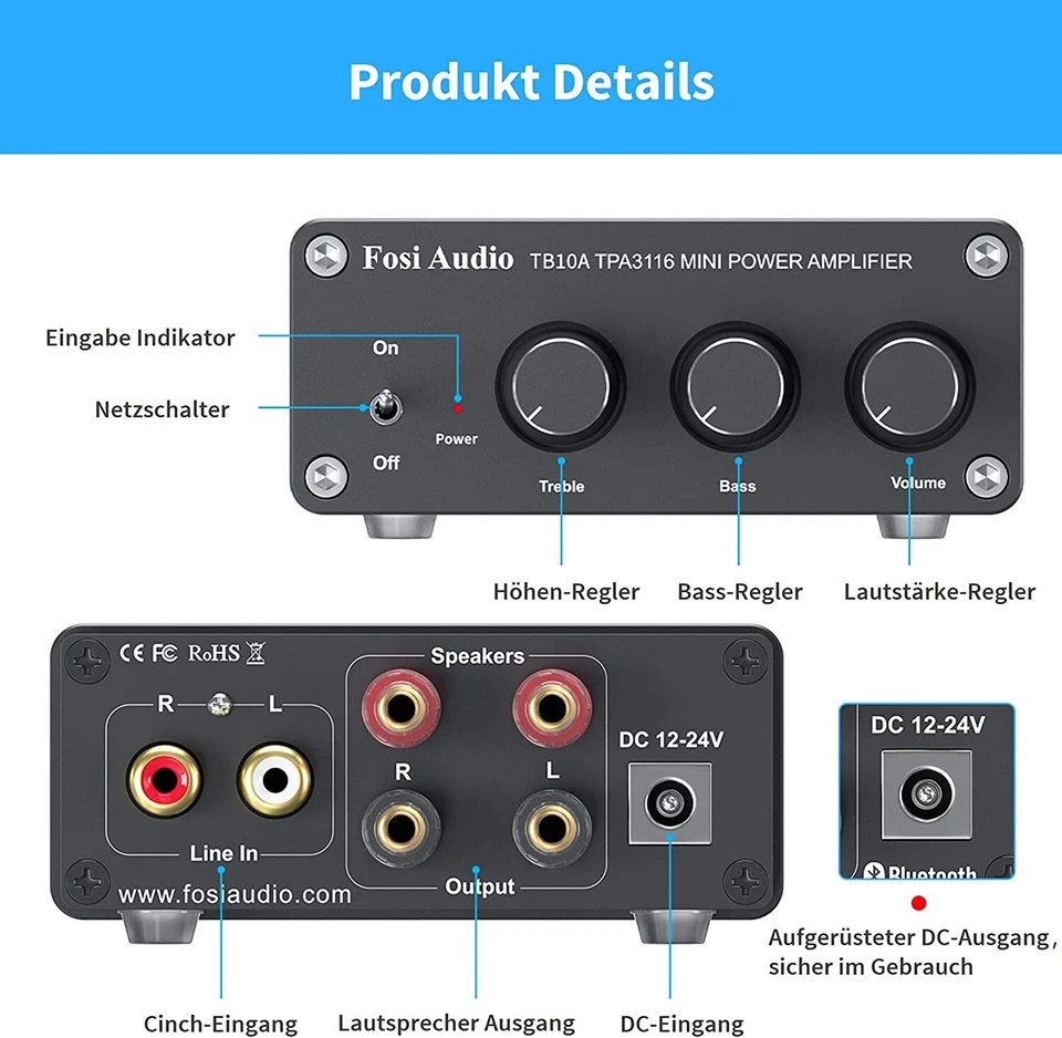 Fosi Audio TB10A 200W Mini Audio Amplifier Stereo Receiver Verstärker 2.0 Kanal - Bild 2 von 4
