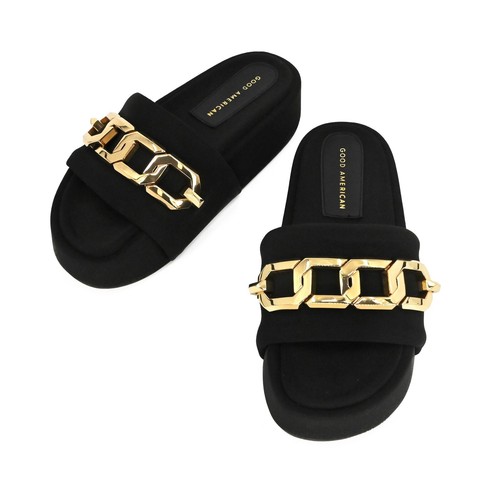 NEW GOOD AMERICAN Womens Chain Platform Sandal Black Gold Slides Cushion  Size 7 | eBay