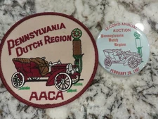 Pennsylvania Dutch Region AACA 3 7/8" Patch & 1987 Auction Pinback New Old Stock