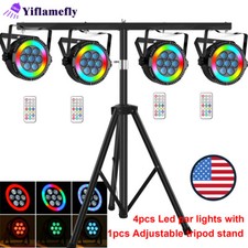 4Pcs LED RGBW Par Lights DMX Stage Lighting For DJ Disco Party Remote w/ Stand