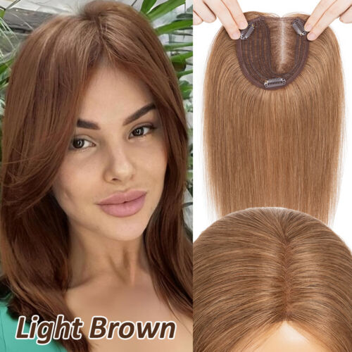 CLEARANCE 100% Remy Human Hair Topper Women Toupee Hairpiece Clip In Silk Base - Picture 55 of 56