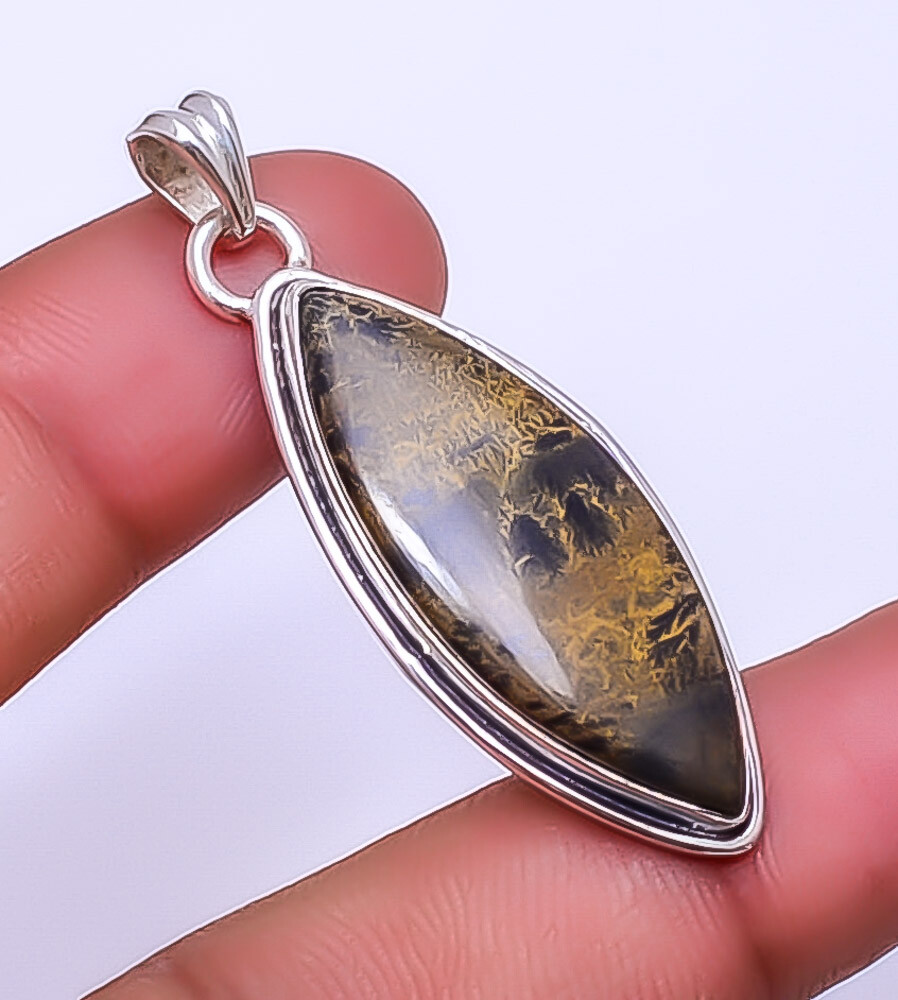 Honey Dendritic Opal - Mexico 925 Sterling Silver Pendant 1.95