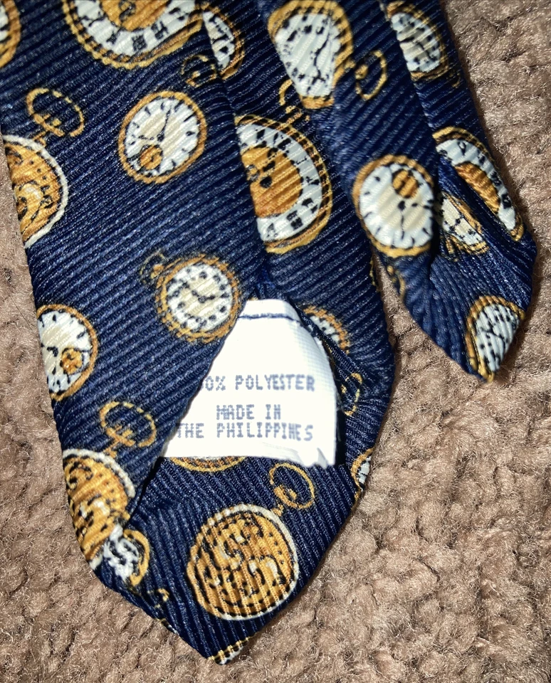 Vintage Anos 90 Relógios Gravata Sarja Breakaway 2T Criança Gravata Formal Azul Marinho Bege - Imagem 3 de 4