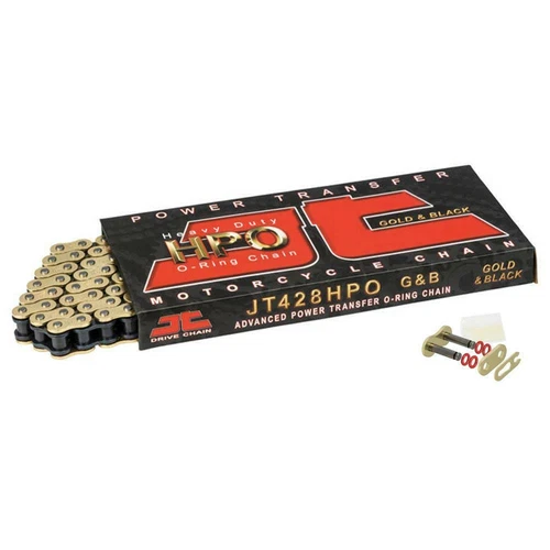 JT HPO Gold & Steel Heavy Duty O-Ring Motorcycle Chain 428 Pitch with Split Link