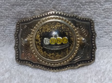 Reno Nevada Compressed Insert In Gold Shiny Engraved Buckle Great Shape USA Made