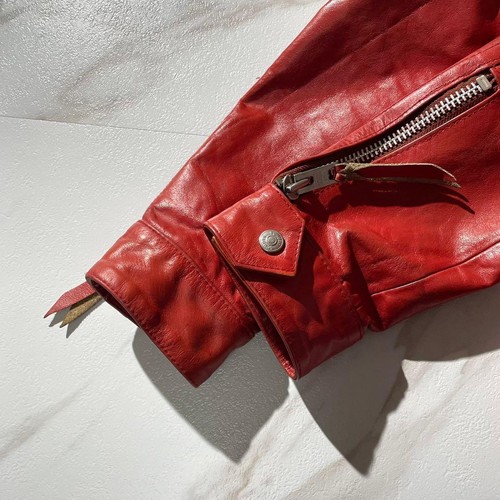 Schott Red Leather Single Riders Jacket Size M Vintage Hippie Style Classic Fit - Picture 5 of 24