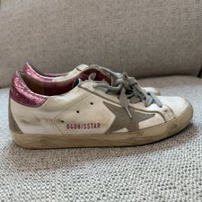 Golden Goose Superstar Sneakers with Metallic Pink Heel and Gray Suede Star