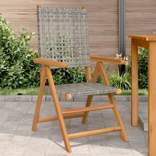 WALPLUS Garden Chairs 2 pcs Grey Acacia Solid Wood and Poly Rattan Outdoor