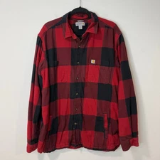 Carhartt Men's Rugged Flex Hamilton Fleece-Lined Shirt Jac Shacket Black Red XL