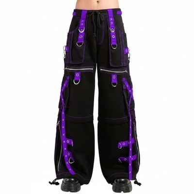 Men's Extreme Bondage Gothic Electro  X-Strap Zip Off Pant Black/Purple