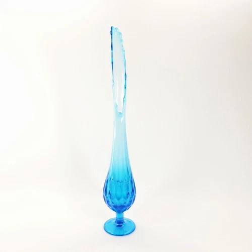 Vintage Fenton Colonial Blue Glass Thumbprint Large 20" Swung Vase MCM 15 Points