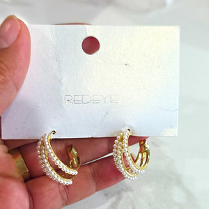 Authentic REDEYE Gold Plated Imitation Pearl Huggie Hoop Earrings Butterfly Korea