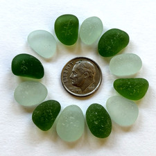 Surf Tumbled Sea Glass Jewelry Quality 12 Smaller Scale Rich Green Lt Aqua