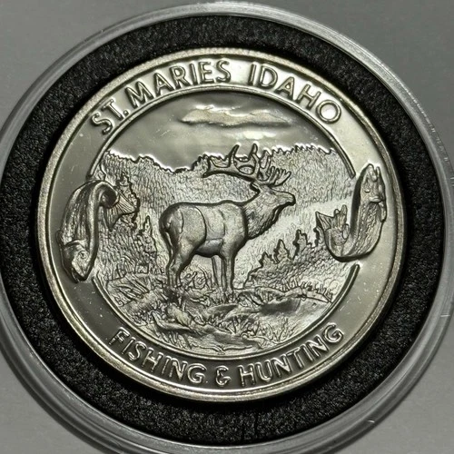 Saint Maries Idaho Fishing Hunting Coin 1 Troy Oz .999 Fine Silver Proof Round