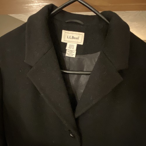 LL Bean Womens 70%WOOL/CASHMERE Black Long Pea Coat Insulated Jacket Size 12 - Picture 17 of 18