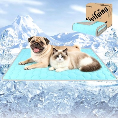 Cooling Blanket for Dogs, Q-MAX 0.5 Reversible Ice Silk Dog Cooling Mat with