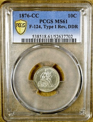 1876-CC PCGS MS61 F-124 Doubled Die Reverse Seated Dime - Gold Shield - Pop 1/0