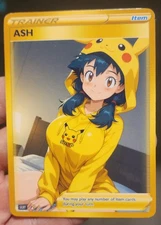 Ash - Pokemon - Waifu - Goddess - DIY - Full Art - Glossy - Trainer Card