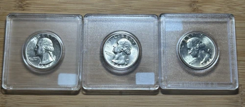 1944 P, 1945 S, 1946 P - Silver Washington Quarter - AU - Lot Of 3
