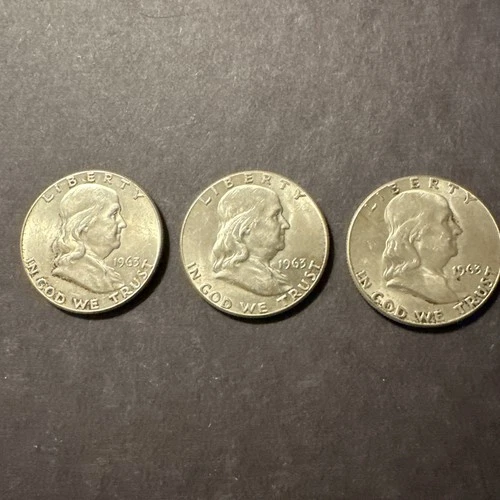 Estate Sale Three Franklin Half Dollars 1963P XF-AU
