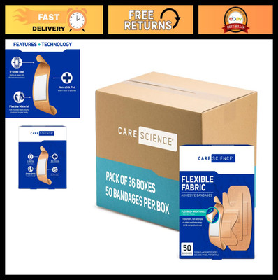 Assorted Fabric Adhesive Bandages, 50 Count Pack of 36, First Aid Supplies