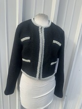 AQUA Women's Black pearls Tweed Blazer Jacket - medium