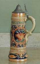 Vintage Antique Lg 13.5" GERZ Lidded Beer Stein Deer Buck Stag Hunting Germany