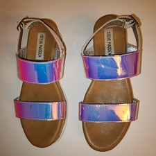 Girls Kids Size 4 Steve Madden Sandal 2 Wedge Heel Iridescent Pink Blue Cute