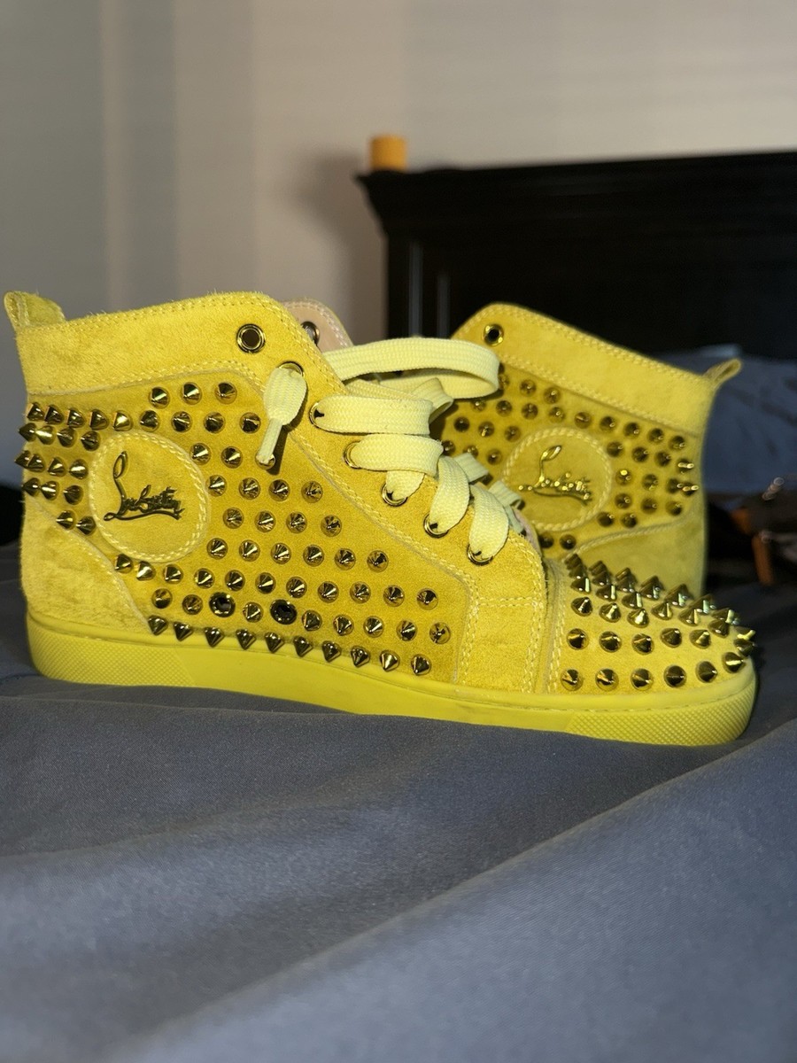 Christian Louboutin Louis Yellow Suede Gold Spike High Top Sneaker