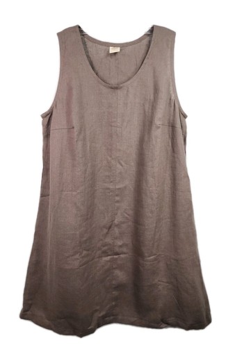 LinenBee Women's Brown Mini Canvas Lagenlook Sheath Sleeveless Dress