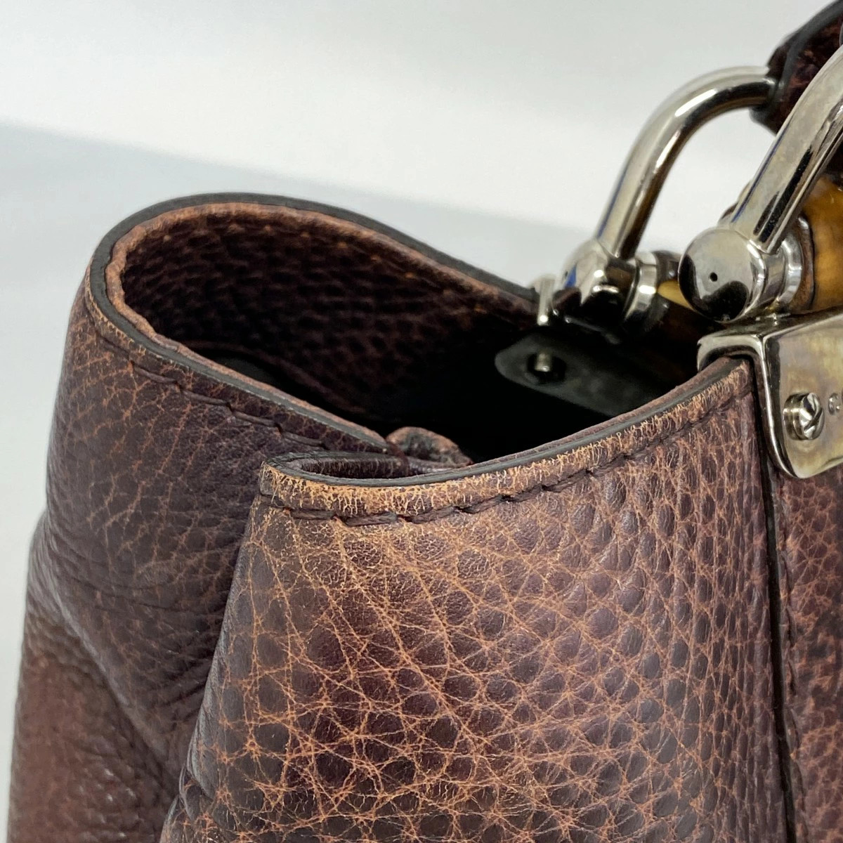 Gucci Guccissima Bamboo Leather Tote Bag Brown Silver thumbnail 7