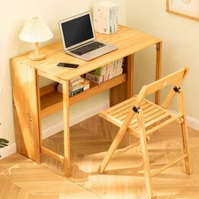 41 Inch Computer Desk, Bamboo Writing Desk, Folding Work Desk For Home Office