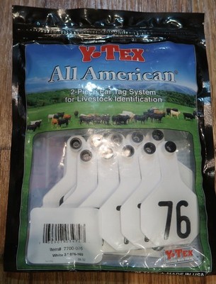 YTex 3 Star Cattle ID Ear Tags White Numbered 76-100