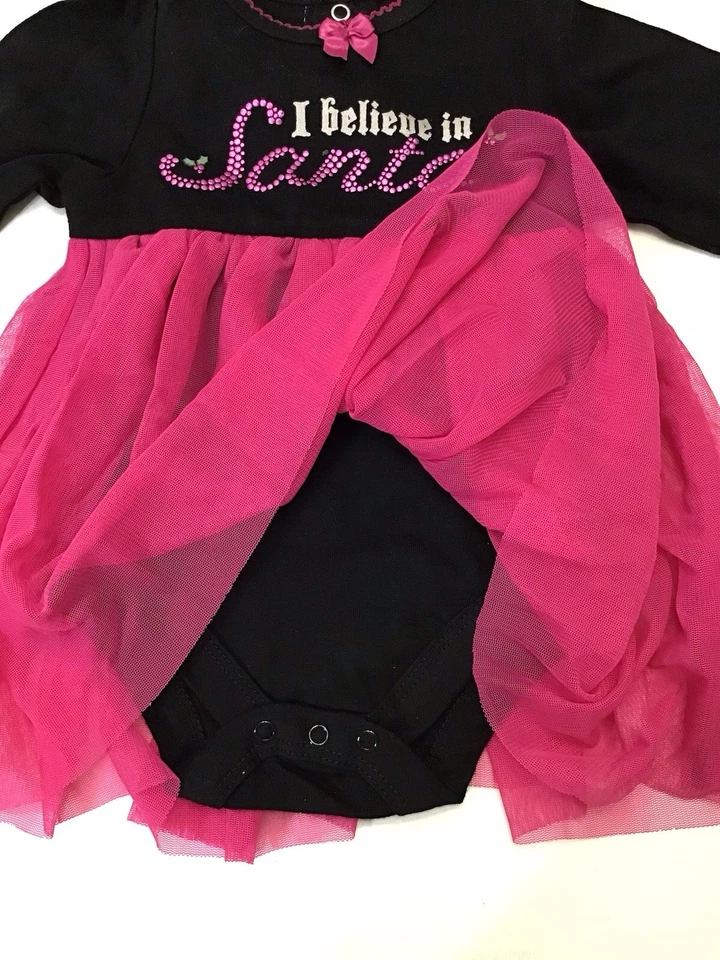 Infant Size 6 Months Baby Glam Santa One-piece w Tulle Skirt Black/Hot Pink NWOT - Image 4 of 4