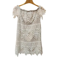 Rue 21 Off Shoulder Lace Dress Ivory Beige Lined Mini XS Boho Feminine Romantic