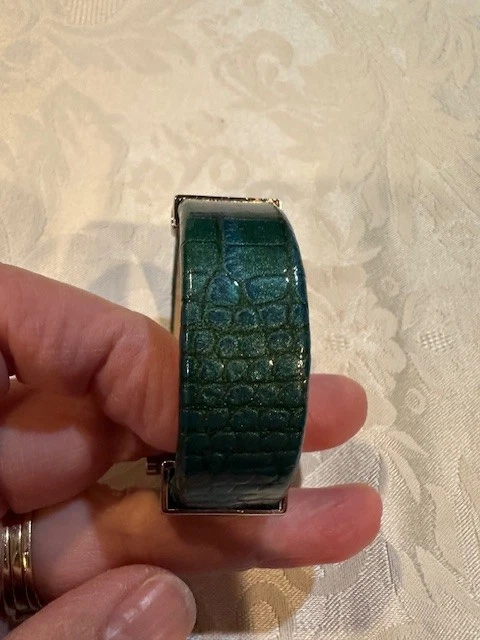 Reloj Vernier Vintage Bisagras 6" Puño Damas Verde Piel Serpiente Banda Acento Plateado Foto 3 de 4
