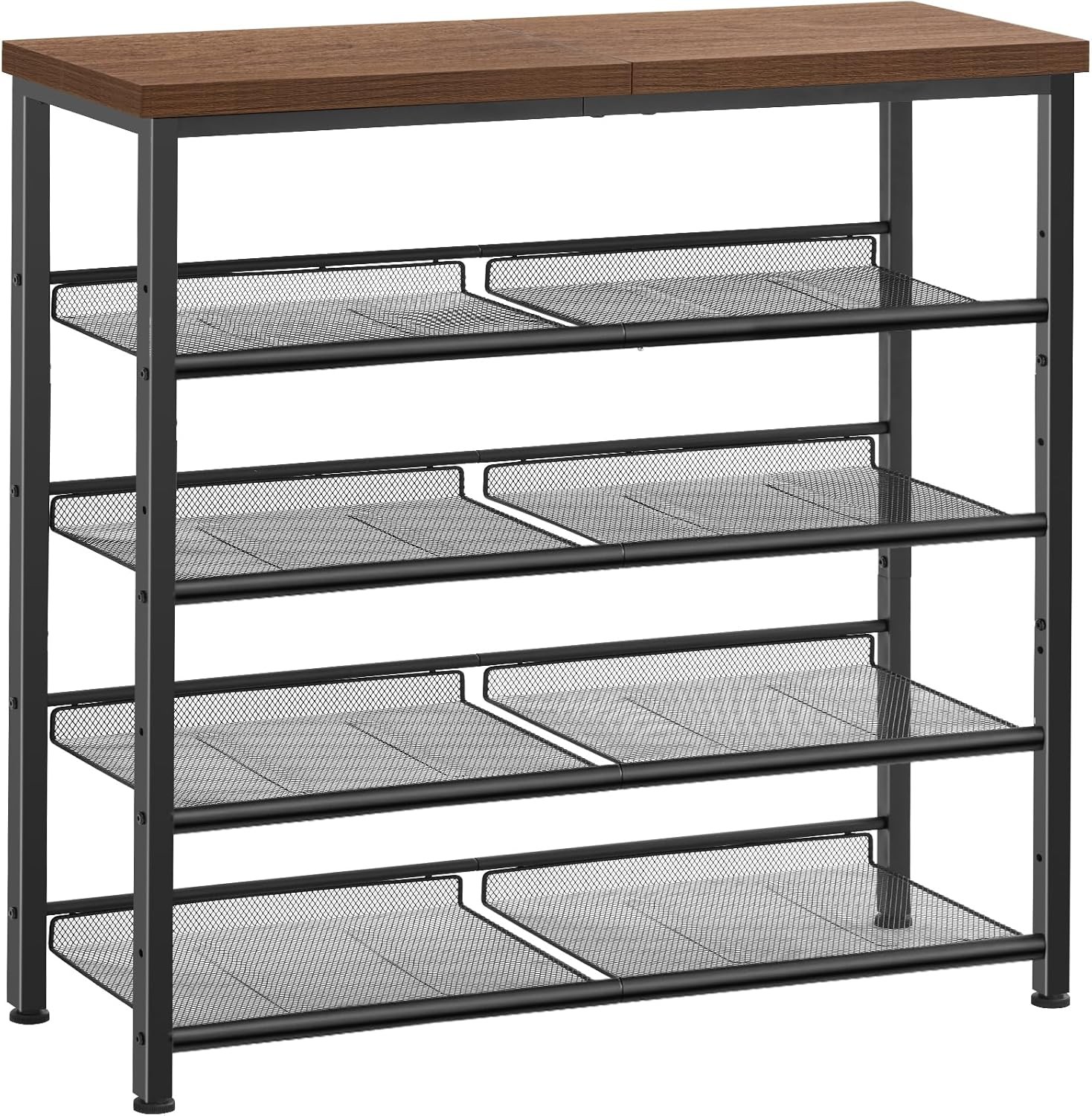 5-Tier Shoe Rack with Wooden Top & Metal Frame for Entryway or Small Spaces