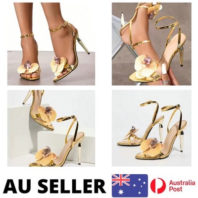 Stiletto Heels Party Shoes Open Toe Ankle Strap Court Shoes Bridal AU Stock