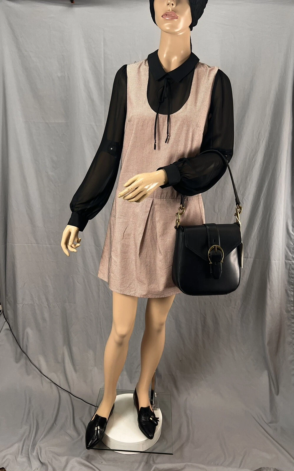 VALENTINO Mini abito BCBG GENERATION a quadri manica lunga trasparente colletto taglia XS