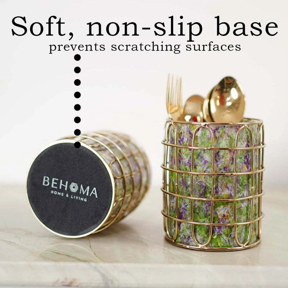 2件套优雅不锈钢(金色)和绿色玻璃银器支架 — 第 4/4 张图片