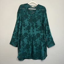 Vintage Victoria  s Secret Gold Label Emerald Green Floral Sleep Shirt Size Large