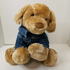 Gund Golden Retriever Puppy Tan Dog Plush Blue Denim Jacket Stuffed Animal Toy